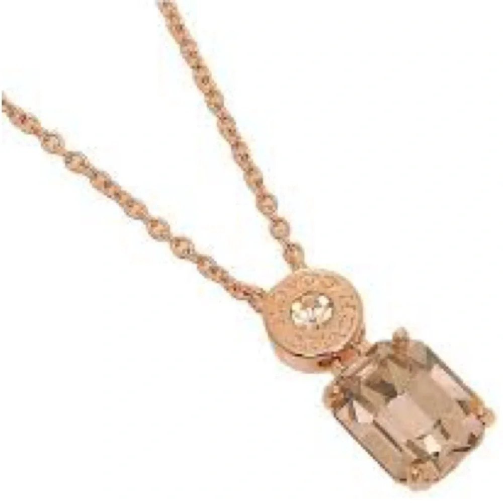 COACH PINK ROSE GOLD EMERALD CUT CRYSTAL NECKLACE (COACH F73037)